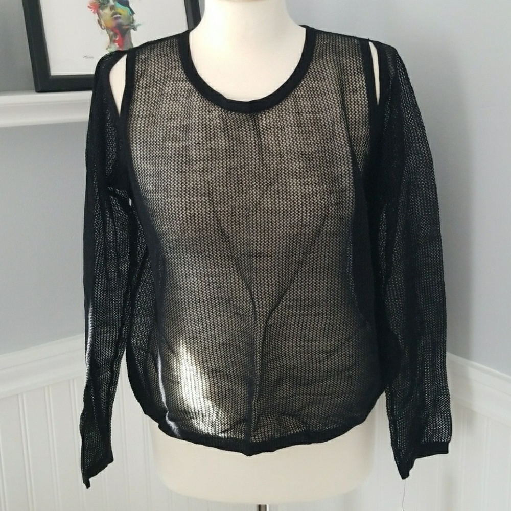 DKNY Donna Karan Black Peek Mesh Sweater Top M